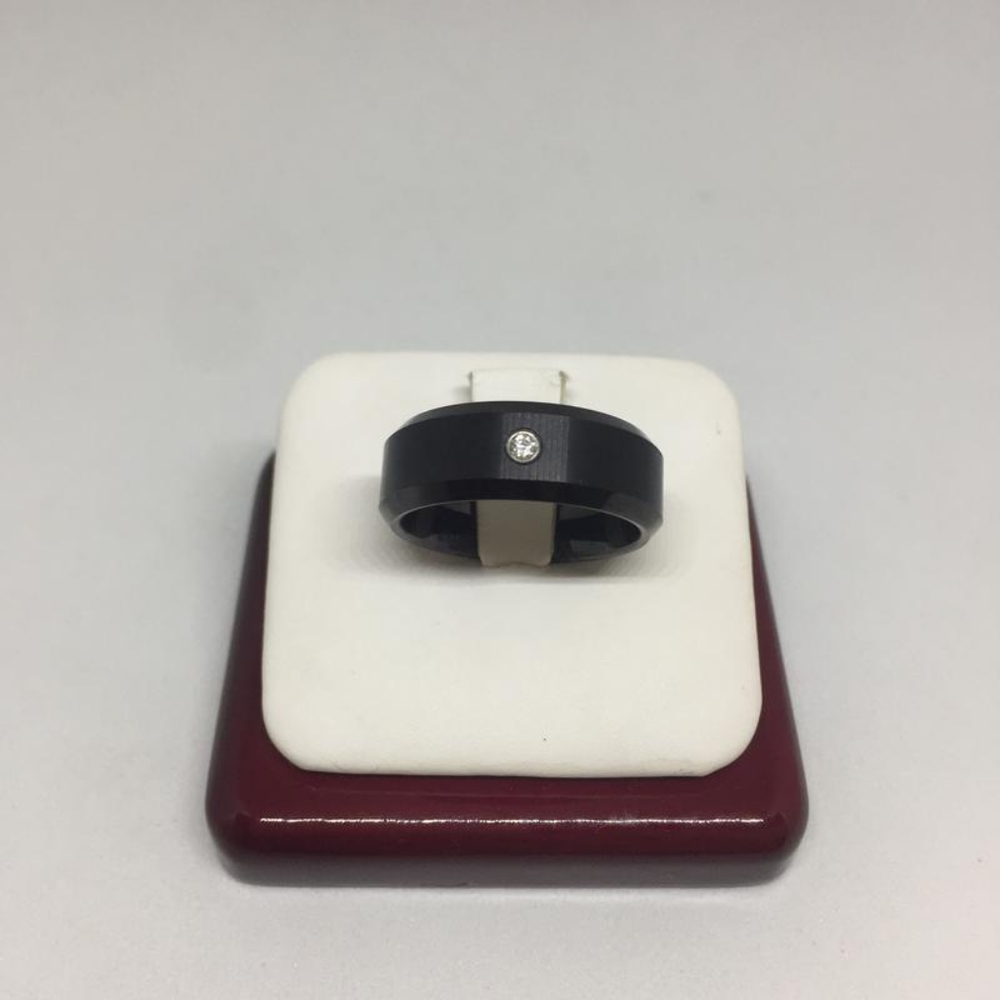 Men's Black Steel Ring with Crystal Size 8